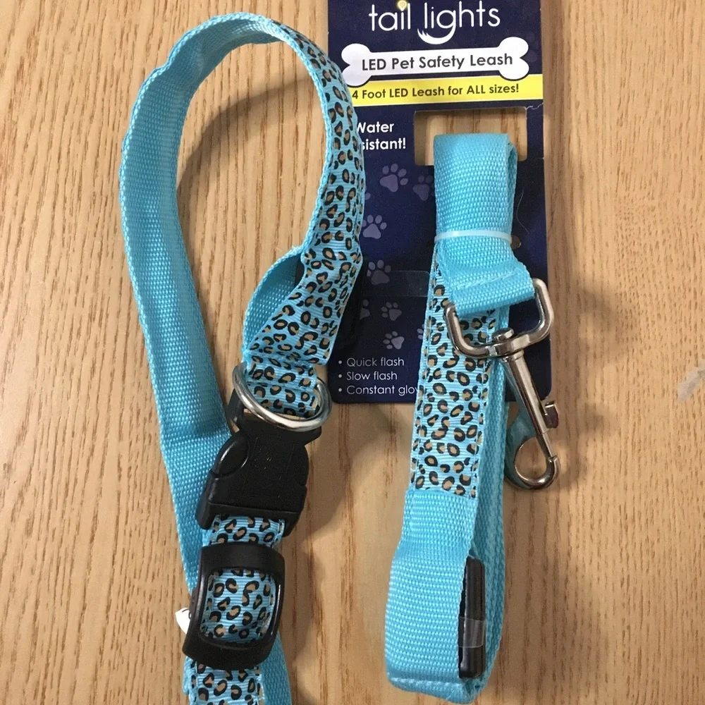New Unisex Doggie 🐩 LED Pet Safety 4’ Leash & Collar Quick Slow Flash Constant